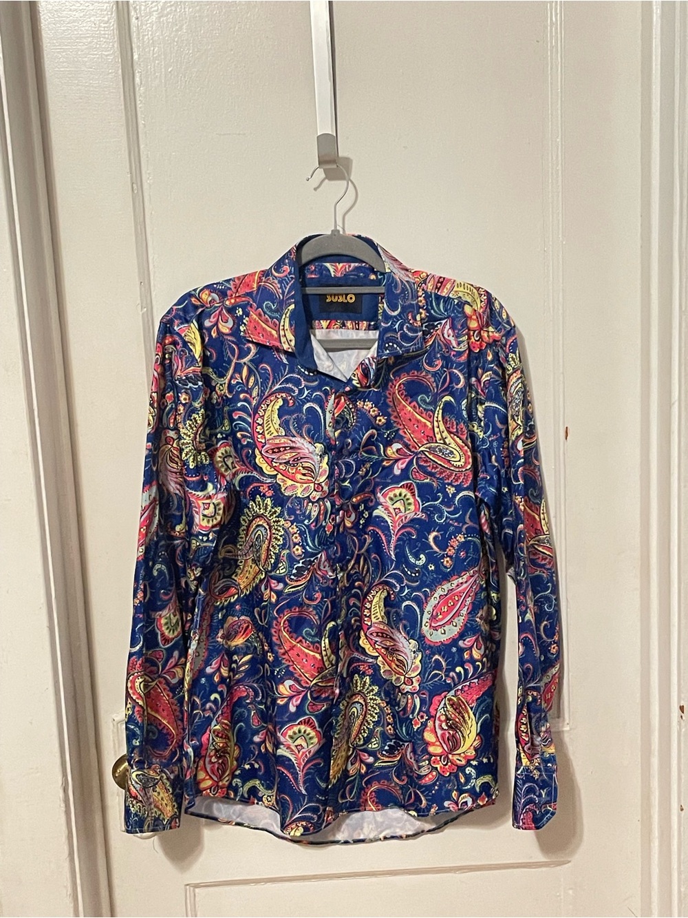 Paisley-Print Long Sleeve Button-Down Shirt in Navy